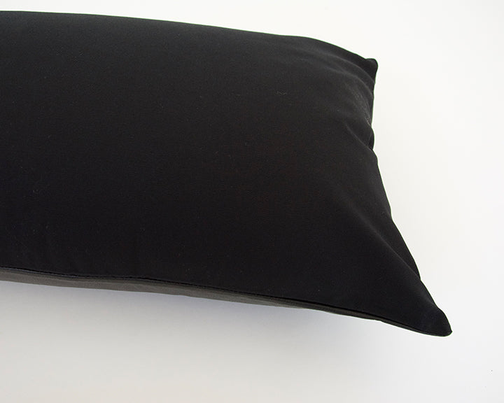Long Lumbar Throw Pillow- Black Linen and Faux Leather – Coterie, Brooklyn