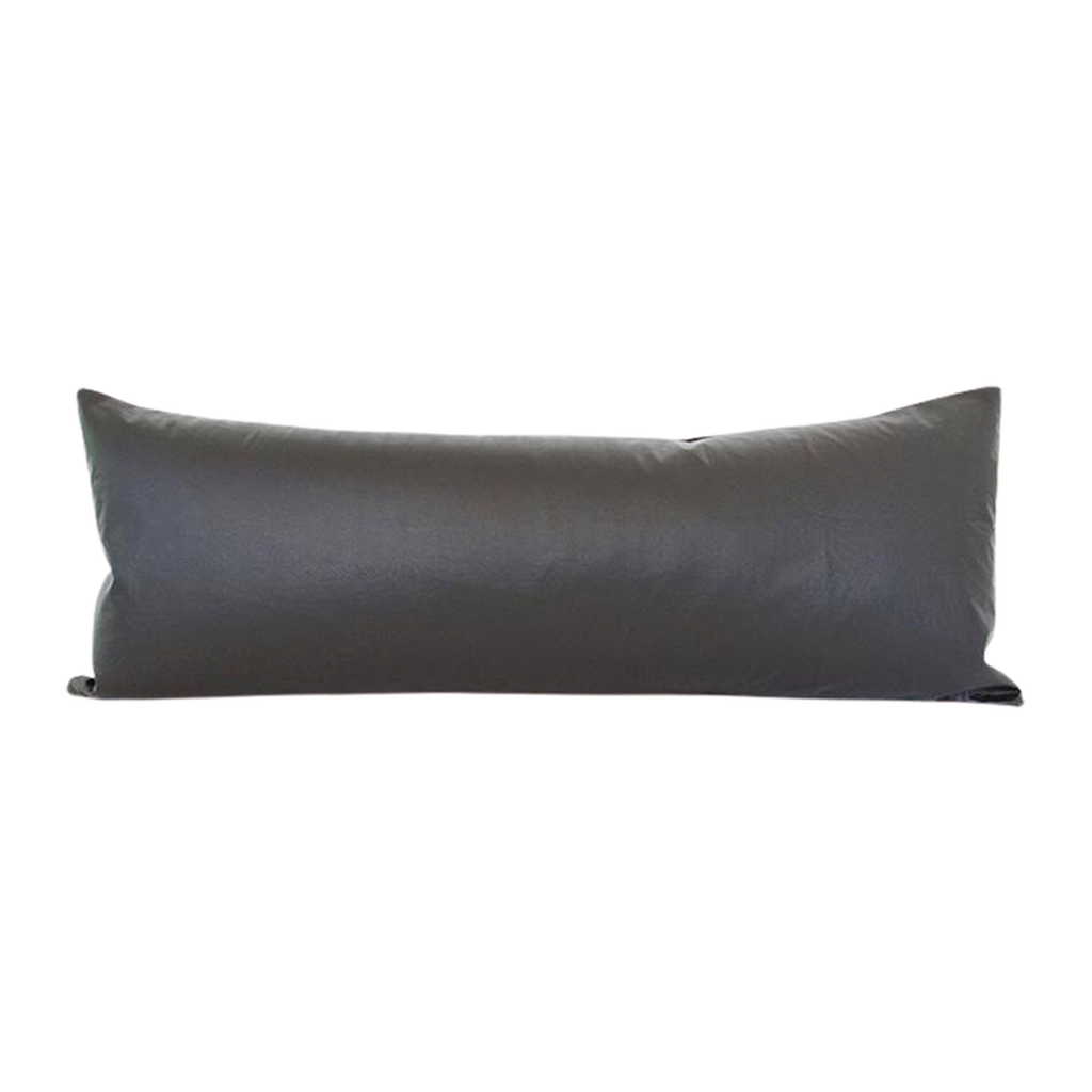 Long Lumbar Throw Pillow- Black Linen and Faux Leather – Coterie